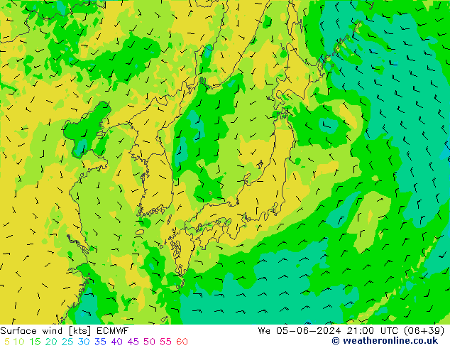 Surface wind ECMWF We 05.06.2024 21 UTC