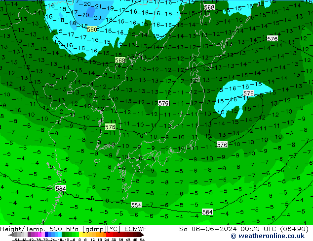 Z500/Rain (+SLP)/Z850 ECMWF Sa 08.06.2024 00 UTC