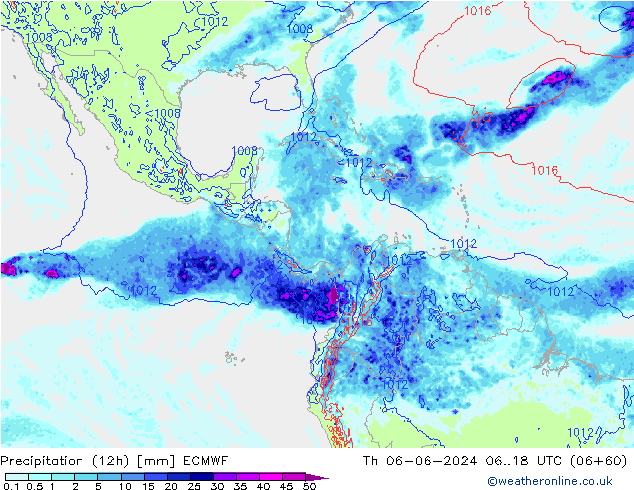 Precipitation (12h) ECMWF Th 06.06.2024 18 UTC