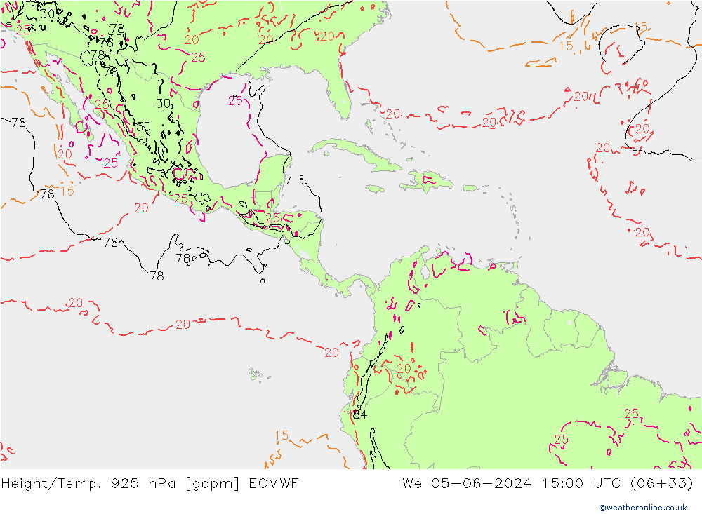 Height/Temp. 925 hPa ECMWF Qua 05.06.2024 15 UTC