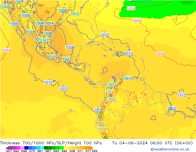 Schichtdicke 700-1000 hPa ECMWF Di 04.06.2024 06 UTC