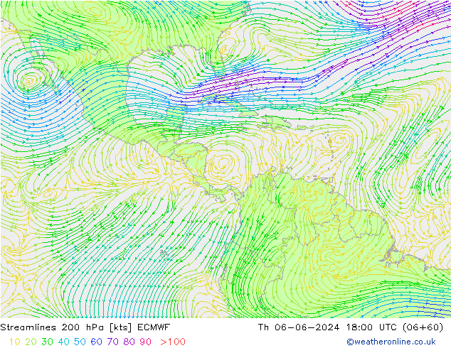 Streamlines 200 hPa ECMWF Th 06.06.2024 18 UTC