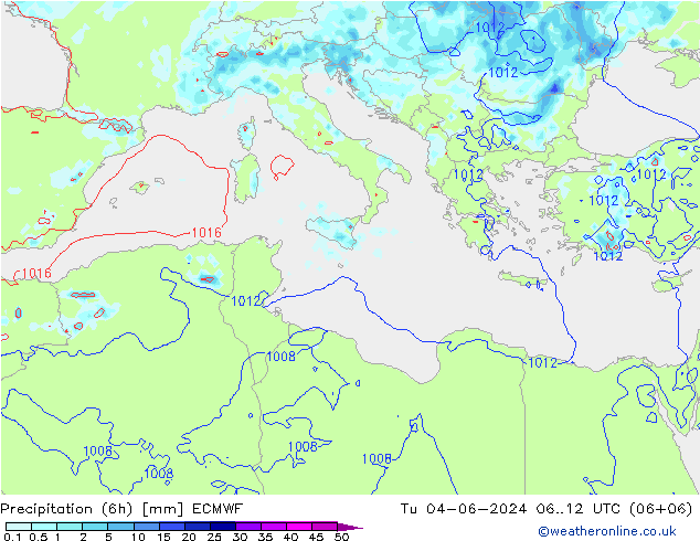 Z500/Rain (+SLP)/Z850 ECMWF Tu 04.06.2024 12 UTC