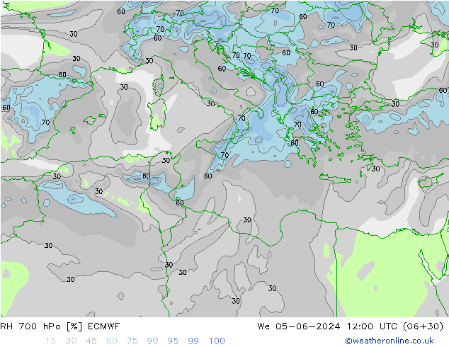 700 hPa Nispi Nem ECMWF Çar 05.06.2024 12 UTC