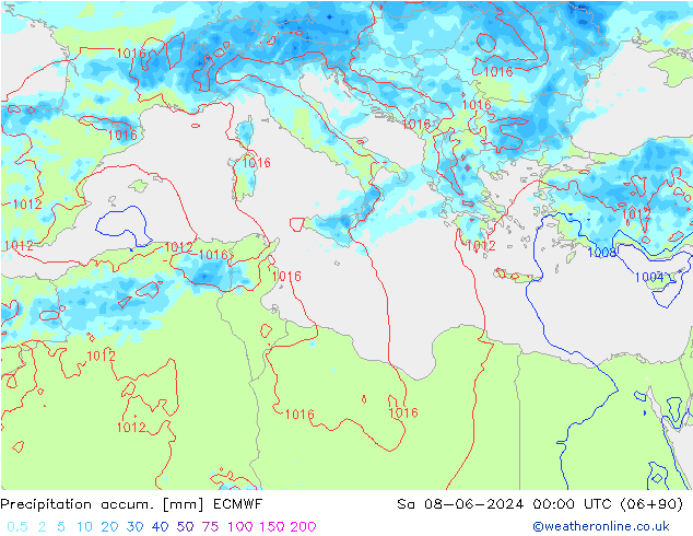 Precipitation accum. ECMWF So 08.06.2024 00 UTC