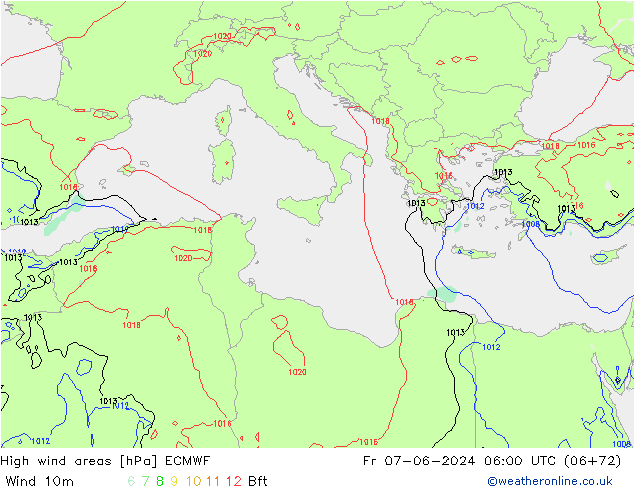 High wind areas ECMWF Fr 07.06.2024 06 UTC