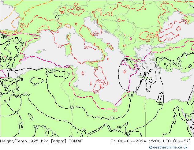 Yükseklik/Sıc. 925 hPa ECMWF Per 06.06.2024 15 UTC