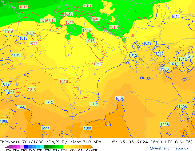 Thck 700-1000 hPa ECMWF śro. 05.06.2024 18 UTC