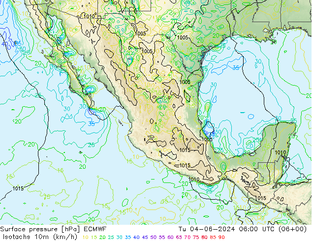 Isotaca (kph) ECMWF mar 04.06.2024 06 UTC