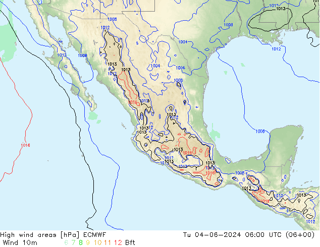 Izotacha ECMWF wto. 04.06.2024 06 UTC