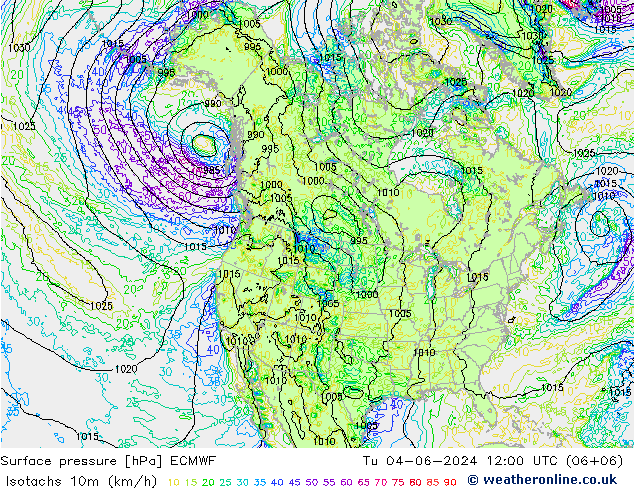 Isotaca (kph) ECMWF mar 04.06.2024 12 UTC