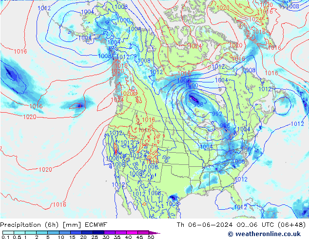 Z500/Rain (+SLP)/Z850 ECMWF jue 06.06.2024 06 UTC