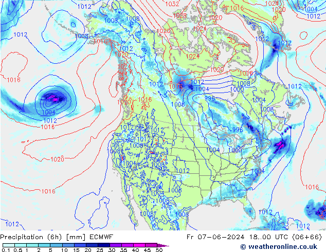 Z500/Rain (+SLP)/Z850 ECMWF Pá 07.06.2024 00 UTC