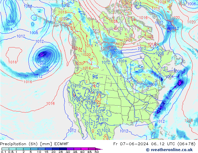 Z500/Rain (+SLP)/Z850 ECMWF Fr 07.06.2024 12 UTC