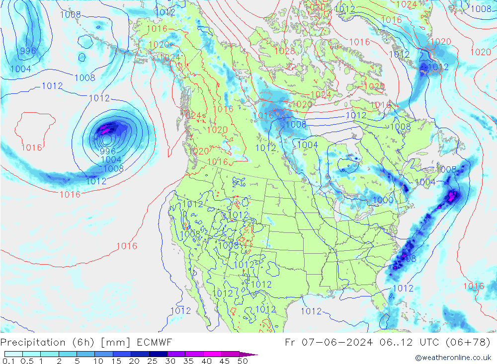 Z500/Rain (+SLP)/Z850 ECMWF Fr 07.06.2024 12 UTC