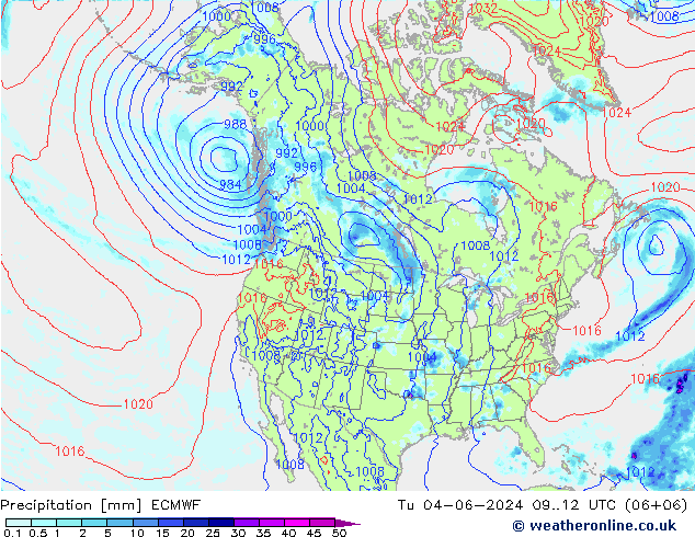 Srážky ECMWF Út 04.06.2024 12 UTC