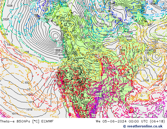 Theta-e 850hPa ECMWF mié 05.06.2024 00 UTC