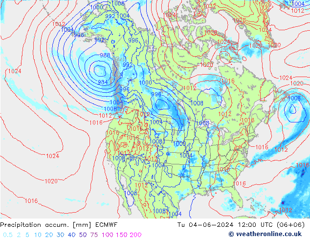 Precipitation accum. ECMWF вт 04.06.2024 12 UTC