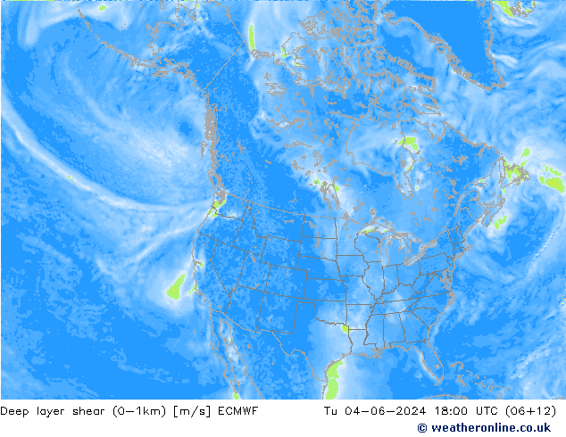 Deep layer shear (0-1km) ECMWF Ter 04.06.2024 18 UTC