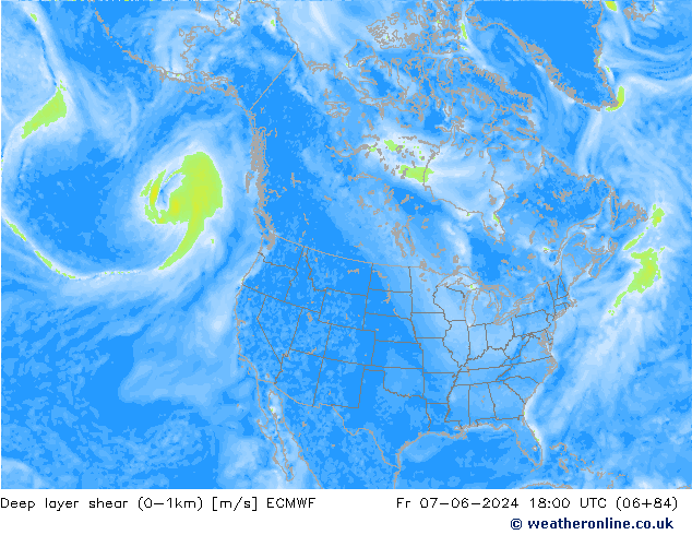 Deep layer shear (0-1km) ECMWF Fr 07.06.2024 18 UTC