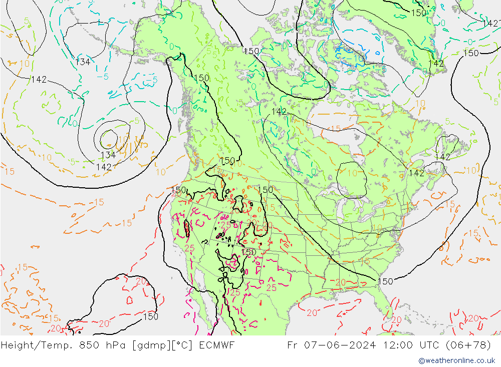 Z500/Rain (+SLP)/Z850 ECMWF Fr 07.06.2024 12 UTC