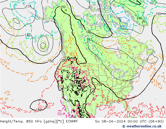 Height/Temp. 850 гПа ECMWF сб 08.06.2024 00 UTC