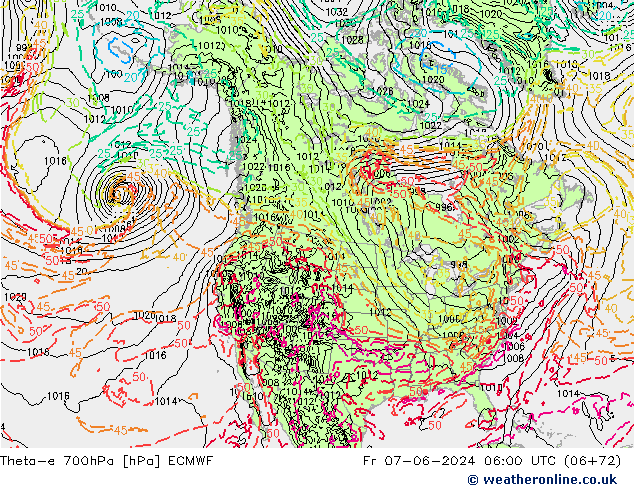 Theta-e 700hPa ECMWF ven 07.06.2024 06 UTC