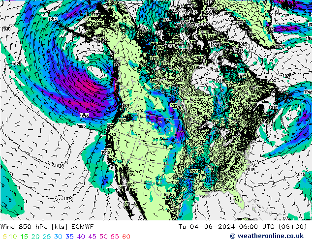 ветер 850 гПа ECMWF вт 04.06.2024 06 UTC