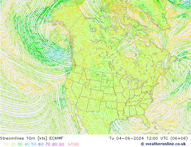 Línea de corriente 10m ECMWF mar 04.06.2024 12 UTC