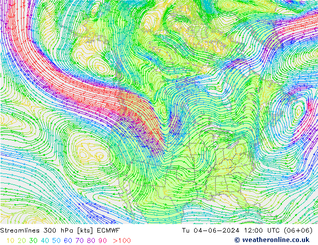 ветер 300 гПа ECMWF вт 04.06.2024 12 UTC