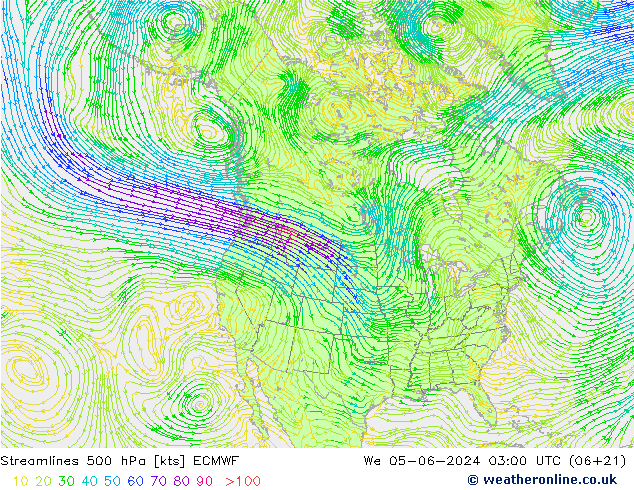 Linea di flusso 500 hPa ECMWF mer 05.06.2024 03 UTC