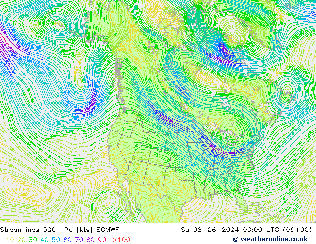 Streamlines 500 hPa ECMWF Sa 08.06.2024 00 UTC