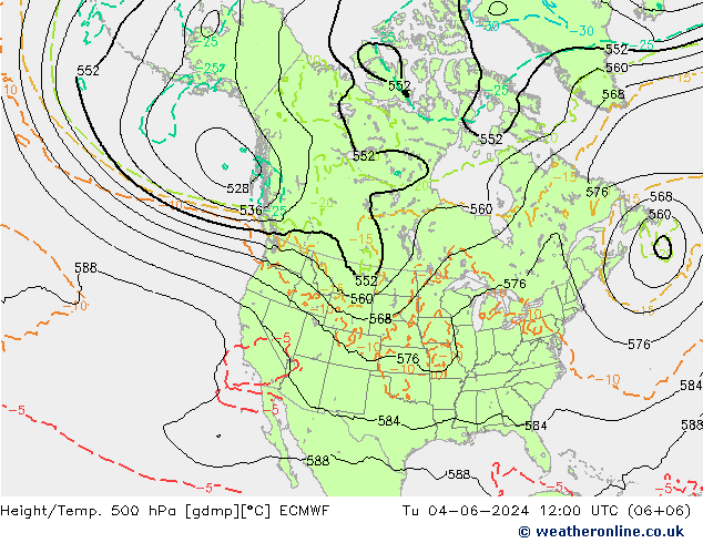 Height/Temp. 500 hPa ECMWF 星期二 04.06.2024 12 UTC