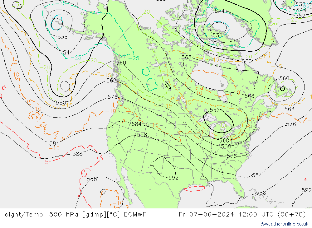 Z500/Rain (+SLP)/Z850 ECMWF Fr 07.06.2024 12 UTC