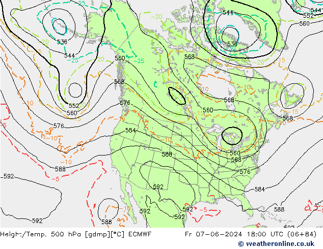 Height/Temp. 500 hPa ECMWF Fr 07.06.2024 18 UTC