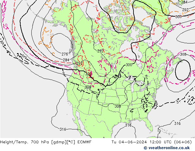 Height/Temp. 700 hPa ECMWF Di 04.06.2024 12 UTC