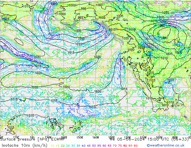 Isotachen (km/h) ECMWF wo 05.06.2024 15 UTC