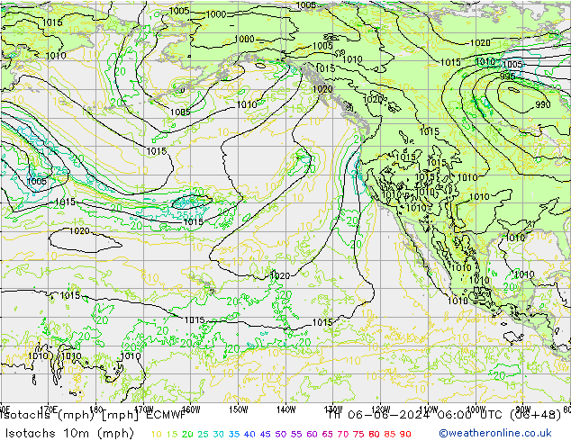 Isotachs (mph) ECMWF чт 06.06.2024 06 UTC