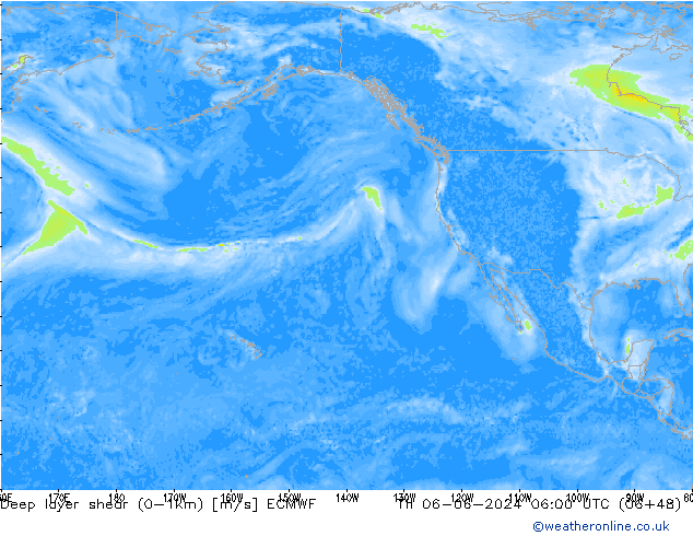 Deep layer shear (0-1km) ECMWF jeu 06.06.2024 06 UTC