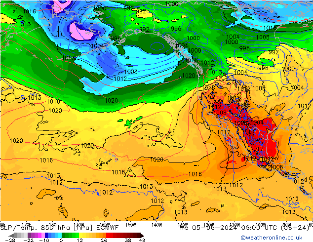 SLP/Temp. 850 hPa ECMWF Qua 05.06.2024 06 UTC