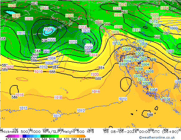 Thck 500-1000гПа ECMWF сб 08.06.2024 00 UTC