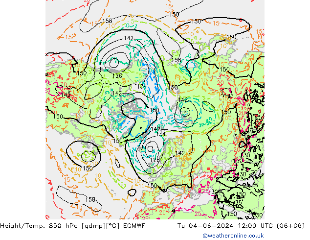 Hoogte/Temp. 850 hPa ECMWF di 04.06.2024 12 UTC