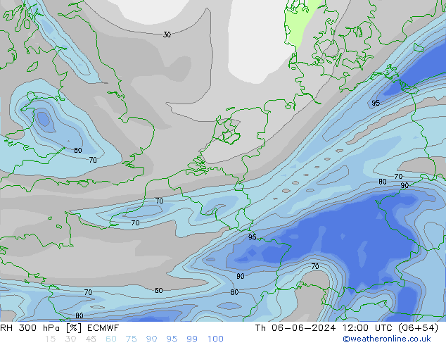 RH 300 hPa ECMWF Th 06.06.2024 12 UTC