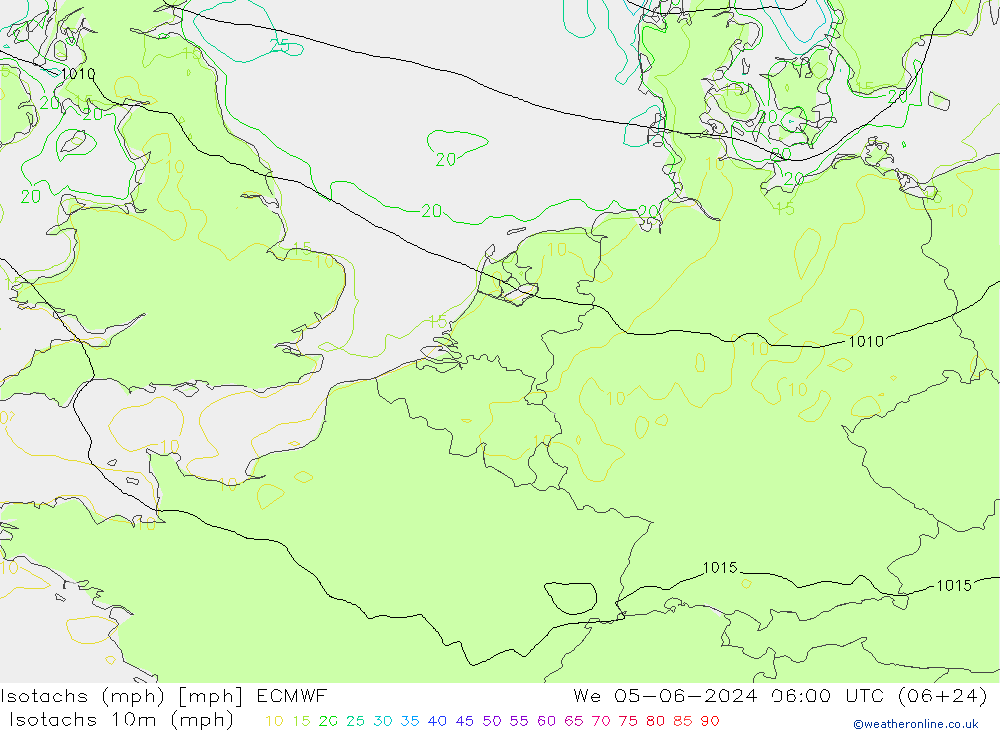 Izotacha (mph) ECMWF śro. 05.06.2024 06 UTC