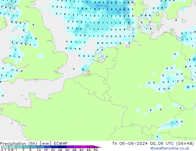 осадки (6h) ECMWF чт 06.06.2024 06 UTC