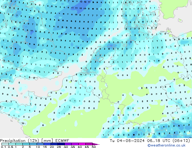 осадки (12h) ECMWF вт 04.06.2024 18 UTC