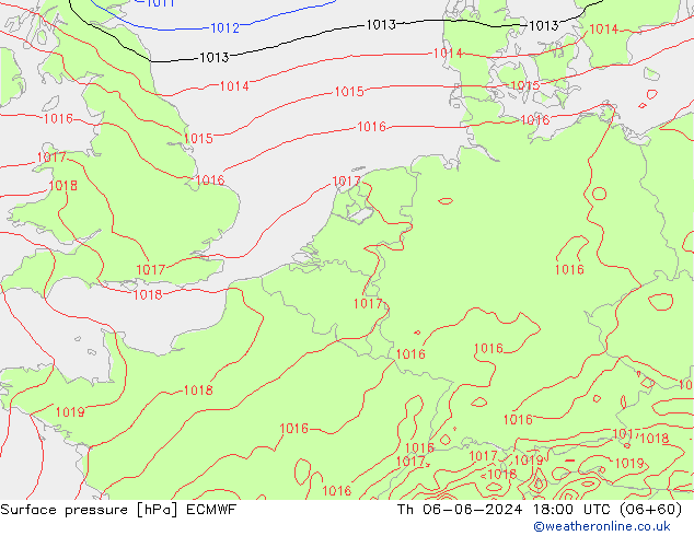 Atmosférický tlak ECMWF Čt 06.06.2024 18 UTC