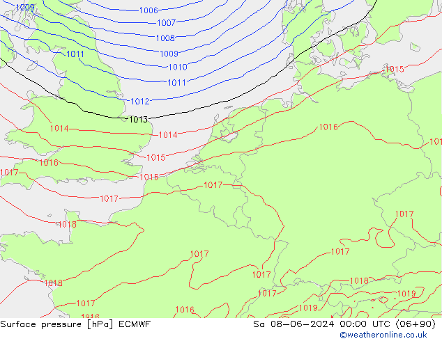 Surface pressure ECMWF Sa 08.06.2024 00 UTC