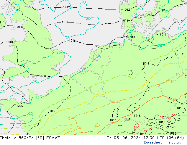 Theta-e 850hPa ECMWF  06.06.2024 12 UTC