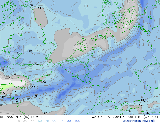 850 hPa Nispi Nem ECMWF Çar 05.06.2024 09 UTC